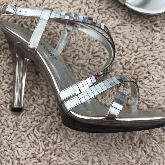 Silver mirrored wrap around,  open toe and heel sandal heels - Picture 2 of 8